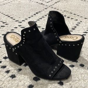 Circus by Sam Edelman size 7, black chunky studded mule, fabric upper, vegan